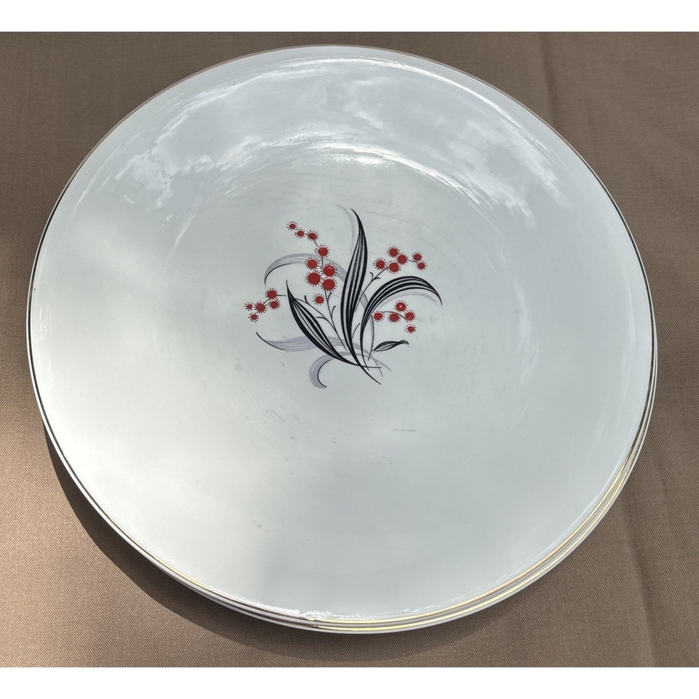 Wedgwood 3 Plates  WW4 Black  Red Floral Gold Trim VTG England  10" Crazing